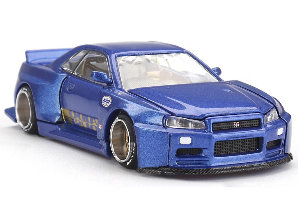 Kaido House Nissan Skyline Kaido Works Shinjuku V2 by Mini GT In Blue 158 GT-R (R34)