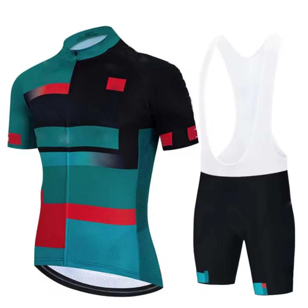 Men‘s Bike Jersey & Bib Shorts Set, Short Sleeve Crewneck Full Zip Breathable Quick Dry Lightweight