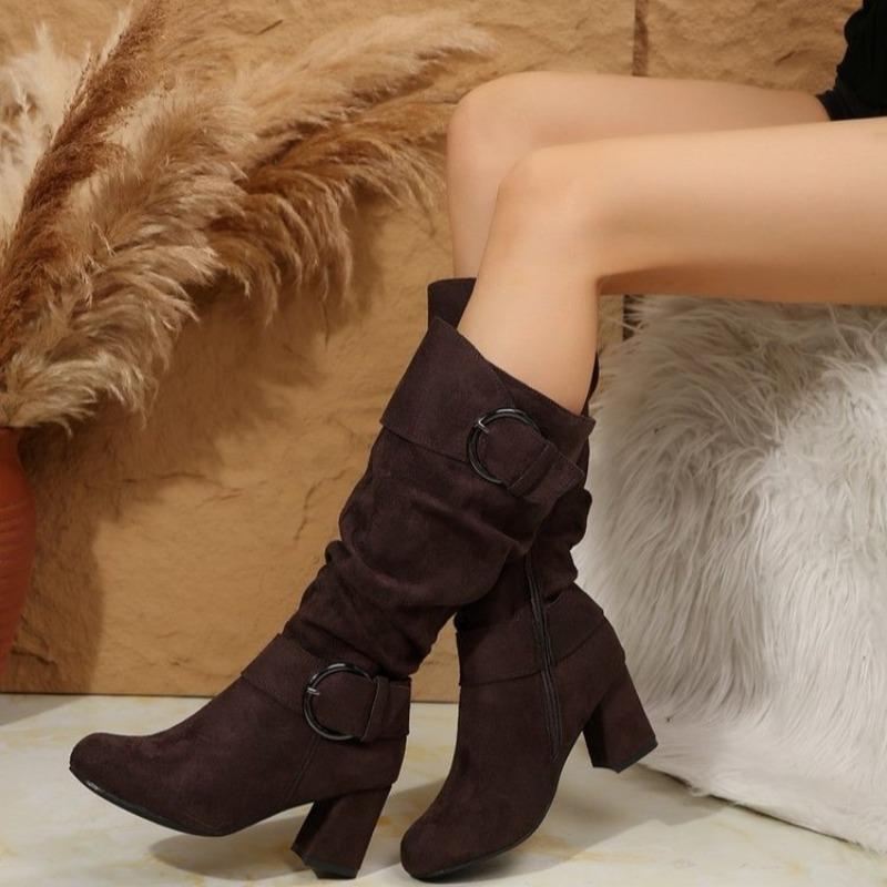 Fashion Knee-high Zipper Women's Modern Boots Women's Shoes High Quality New Pointed Toe Solid English Style Fashion Casual Plus Size 42