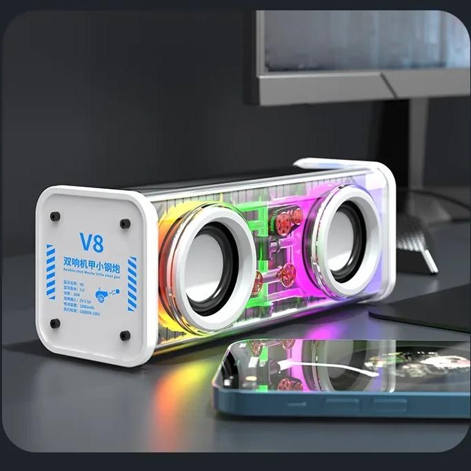Transparent Mecha Speakers Bluetooth 5.0 Wireless Double Bass Diaphragm Subwoofer Music TWS RGB Light Mini Party Loudspeaker