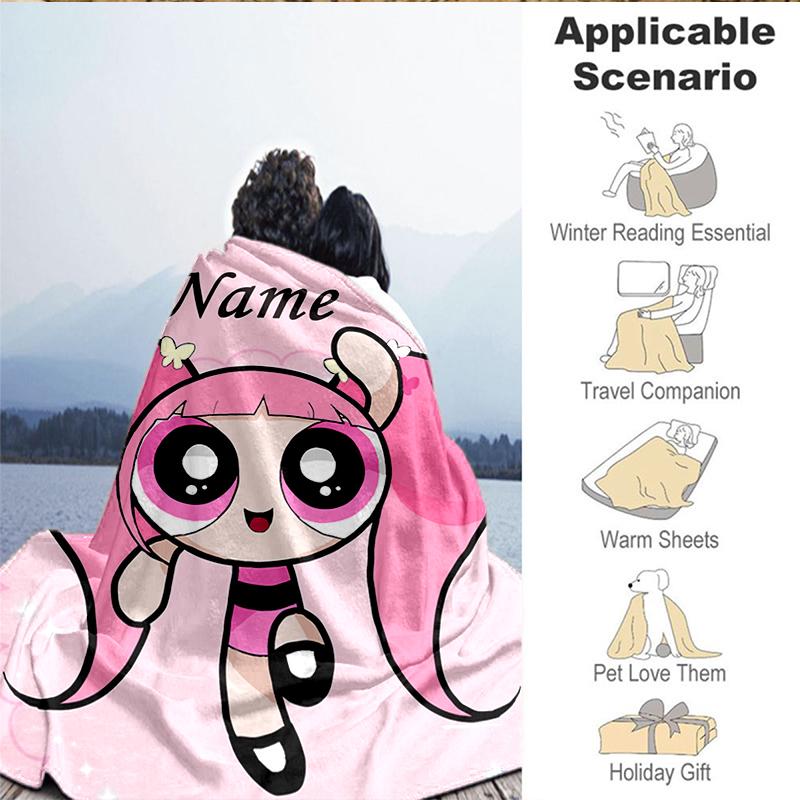 Custom Name Powerpuff Adventure Blanket Lightweight Ideal Bedding Blanket Perfect for Travel, Camping, Living Rooms, Sofas, Christmas Gift