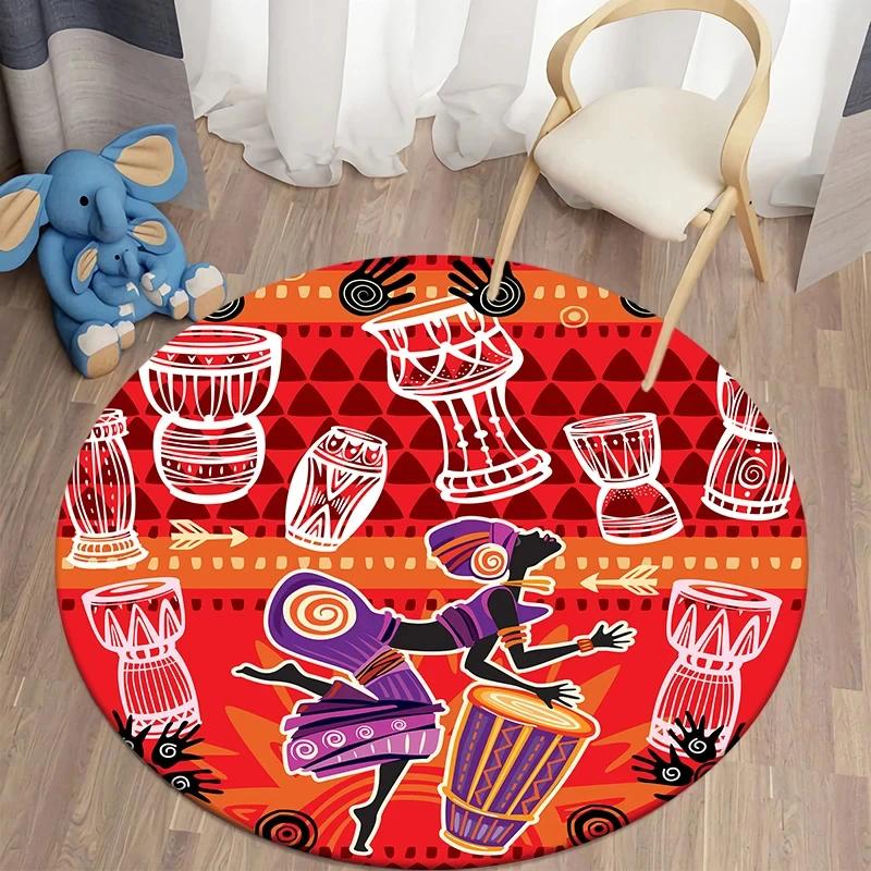 African Women Print Round Carpet Non Slip Area Rug for Living Room Bedroom Balcony Kitchen Decor Traditional Floor Mat Yoga Mats