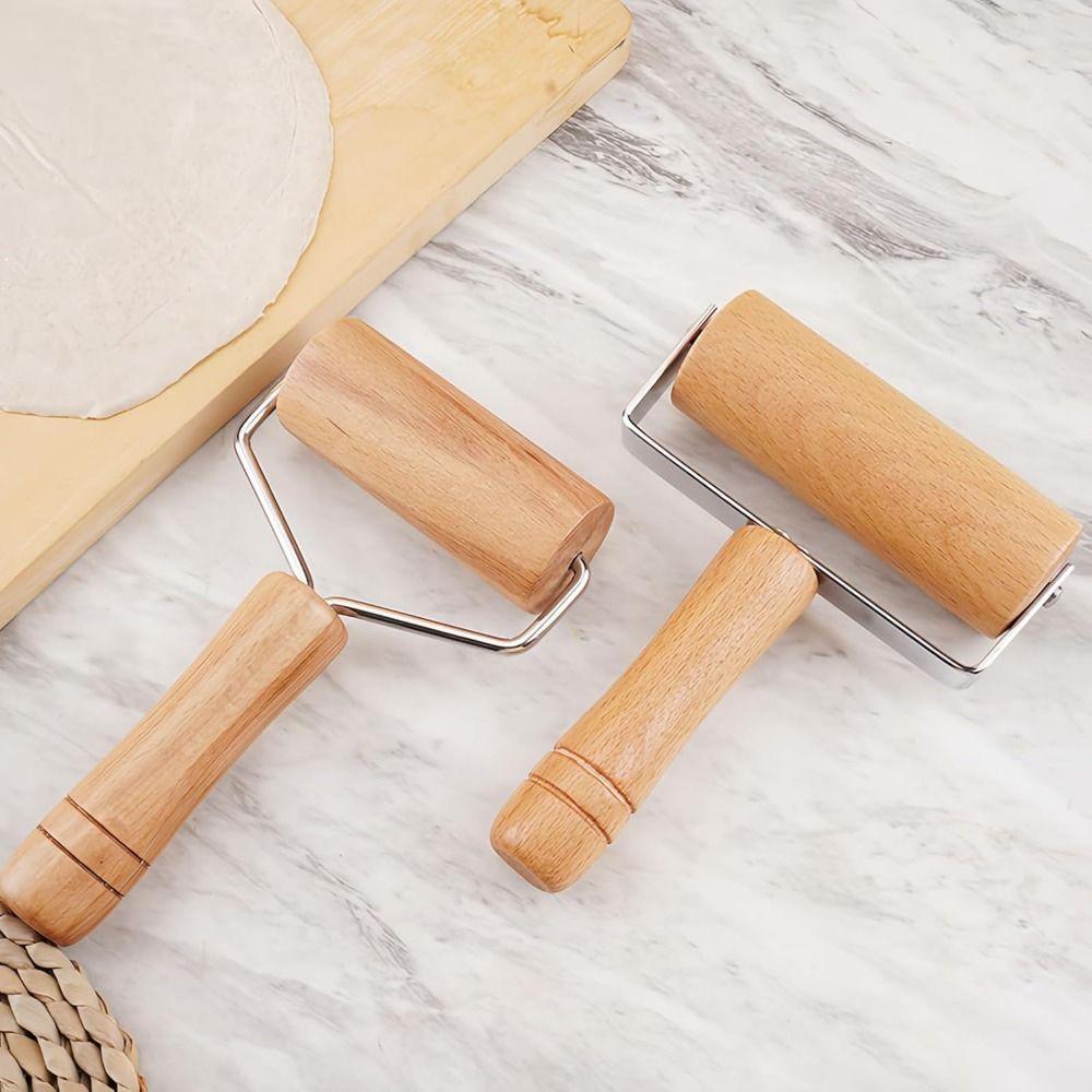 Non-Stick Dumpling Skin Artifact Wooden Handle Cake Dough Roller Rolling Pin Baking Supplies