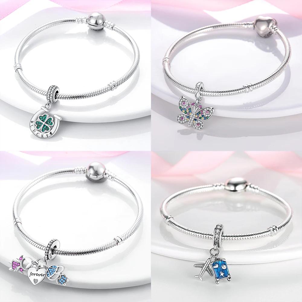 New Charms Bead Copper Pink Butterfly Luminous Firefly Dangle Fit Bangle Bracelet Necklace Diy Jewelry Women Gift