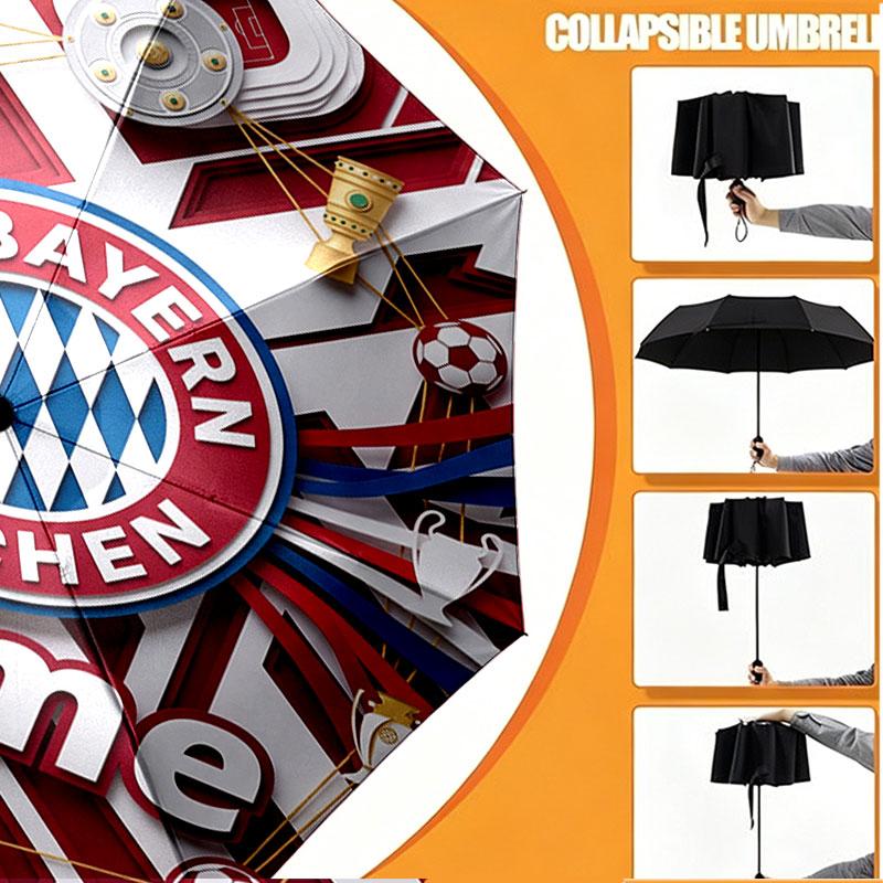 Custom Name Personalized FC Bayern Munich Print Umbrella, Auto Open Close, 8‑Rib Sturdy Frame, Commute Camping Hiking Use, Birthday Gift