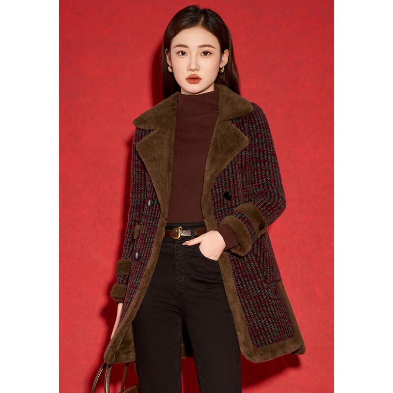 Kebei'er Women's Thickened Spliced Plaid Woolen Winter Coat