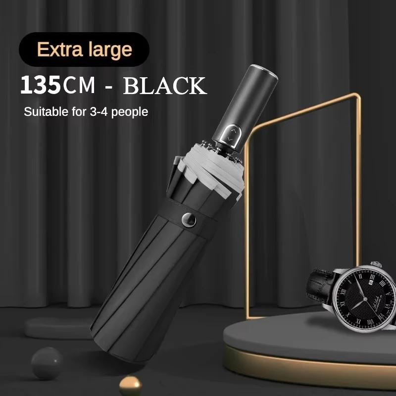 Large 135Cm Automatic Folding Umbrella, Reinforced Windproof Strong, Safety Reflective, Big Sun And Rain Umbrellas For Men Women