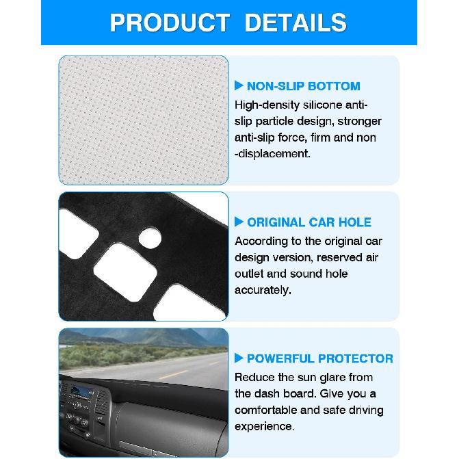 Autorder Dashboard Cover Mat For 2007-2013 Chevy Chevrolet Silverado/GMC Sierra With Two Glove Boxes Accessories Dash Cover Flannel Dash Mat Sunshade
