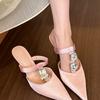 New Satin Pointed Toe Rhinestone High Heels Women Back Strap Stiletto Slip On Pumps