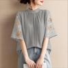 ZANZEA Women Casual Round Neck Splice Half Sleeve Summer Blouse