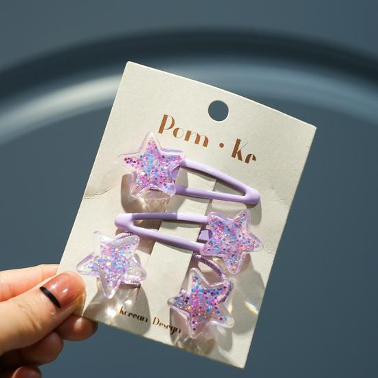 Korean Style Starry Sky Hair Accessories Set: Five-Pointed Star Hair Clips and Elastic Bands for Girls and Babies.