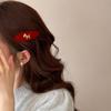 Red Small Horse Plush Hairpin for Female with Frizzles on Forehead and Small Hair Clips At The Forehead.