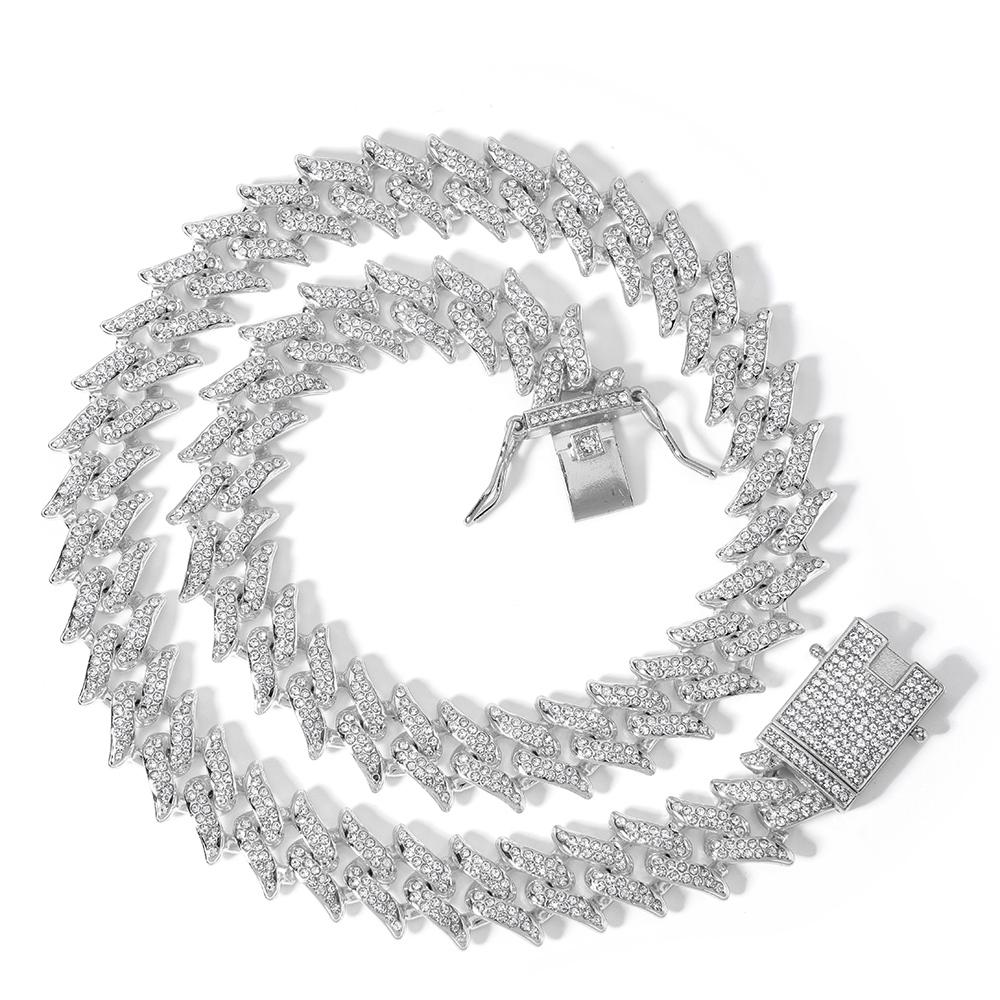 Hip Hop 3pcs Cuban Chain Watch for Men Miami Curb Iced Out Paved Rhinestones Rapper Cuban Necklace Suit Watch Bracelet Jewelry