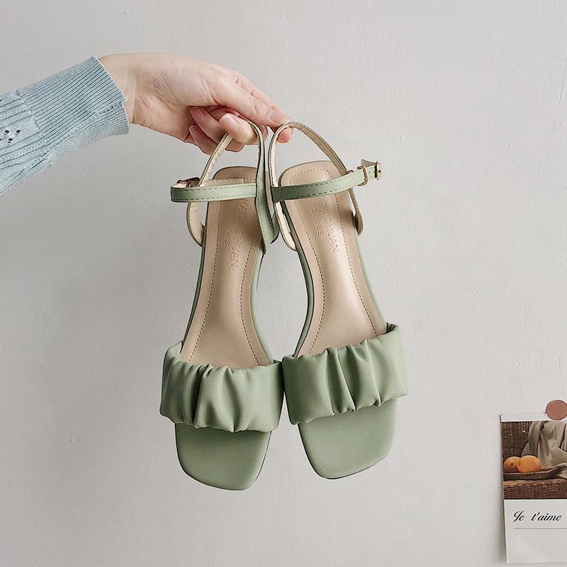 Fairy style thick heel Roman sandals female 2025 spring new French high heels versatile medium heel women's shoes ins tide