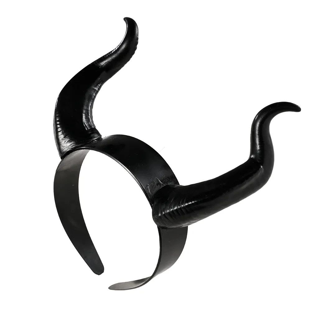 Bull Horn Headband Hair Accessory Women's Black Queen Witch Demon Horns Headpiece Cosplay Christmas Halloween Party Headband