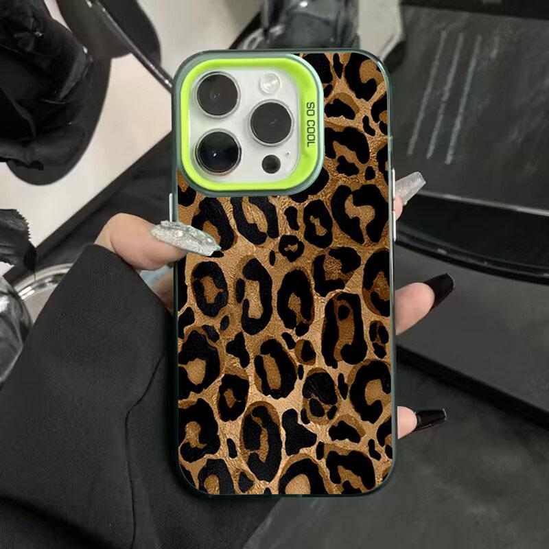 Funda Armadura Anticaídas Leopardo Marrón Para iPhone 15 Pro Max 16 14 13 12 11 Pro X XR XS 7 Plus 16E Cubierta con Chapado Protector de Lente