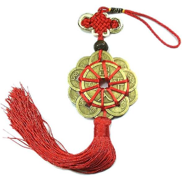 Chinese Feng Shui Ten Emperor Money Co with Chinese Knot Office Bedroom Car Hanging Ornaments Decoration Lucky Co for Wealth and Success (12 Co+Red