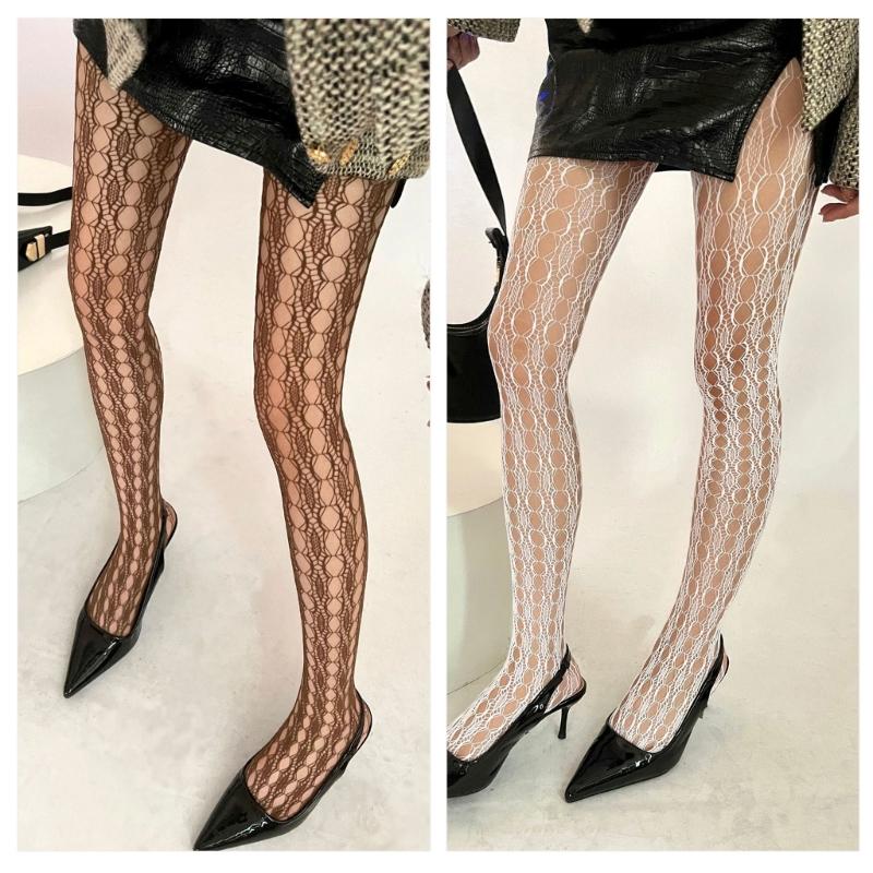 Elegant Fishnet Pantyhose High Elasticity Hollowed Textured Lace Tights for Ladies Aesthetic Patterned Mesh Stockings