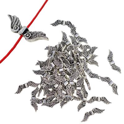100 Tibetan Silver Angel Wing Spacer Charm Beads Jewelry DIY Making 23x7mm