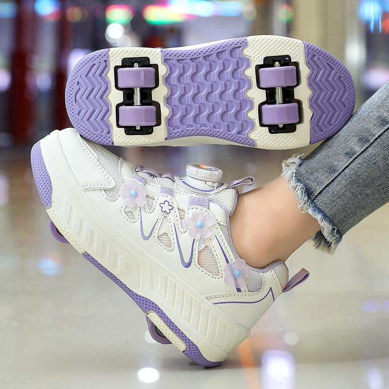 29-40 Boy's Rotating Button Four Wheel Skate Roller Shoes Roller Skating Removable Student Skating Shoes Kid Shoes with Wheels