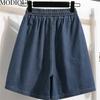 MODIQUE Été Femmes Grandes Tailles Ample Basiques Élastique Cordon de Serrage A-Ligne Jambe Large Short en Denim Féminin Décontracté Bleu Foncé Short
