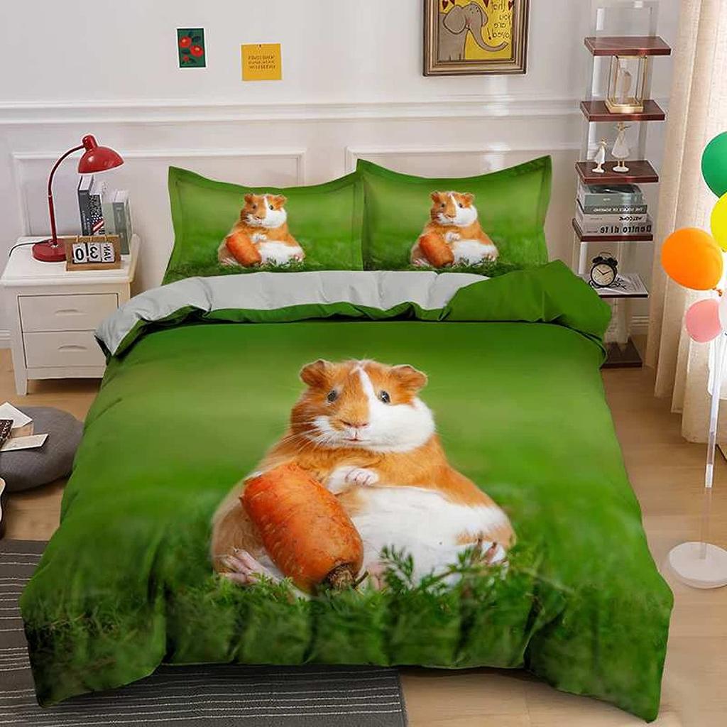 Guinea Pig Duvet Cover Set Cute Kawaii Wild Animal King Queen Size For Kids Boys Girls Polyester Comforter Cover With Pillowcase