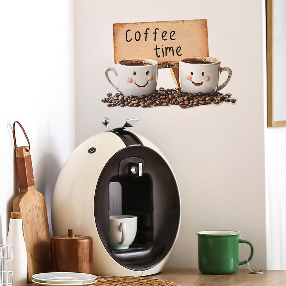 Süße Kaffeetasse mit Spruch Wandaufkleber für Café-Hintergrunddekoration Selbstklebend Abnehmbare Aufkleber