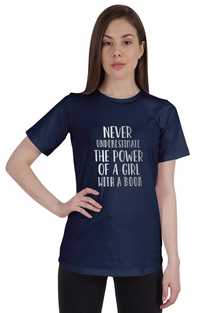 Inkmeso Womens Quote Top   Never Underestimate The Power Of A Girl With A Book   Graphic Print Tee