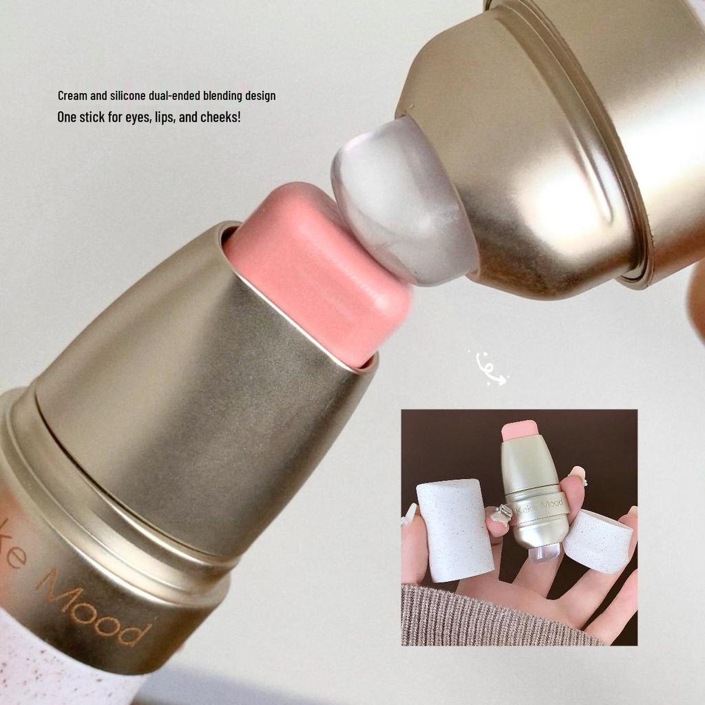 KEKEMOOD Doppelseitiger Multi-Use Stick: Lippenstift, Rouge, Lidschatten Schimmer, Natürlicher Look Nude Lippenbalsam mit integriertem Pinsel.