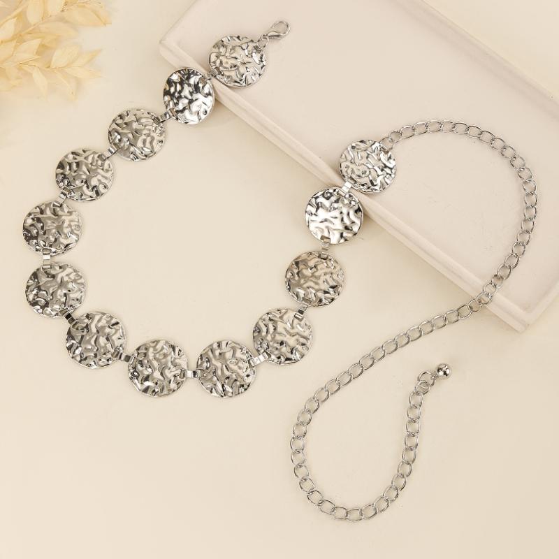 Metal Gold/Silver Chain Belt Geometry Round Wafer Adjustable Women Waist Chain Dress Shirt Decoration Accessories