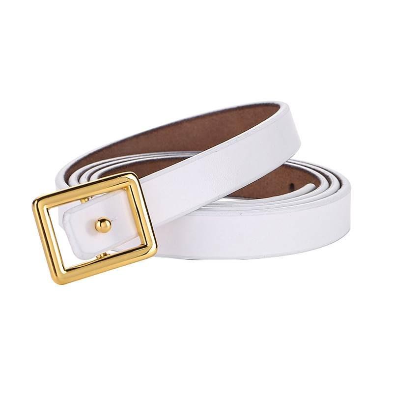 Pure Leather Thin Waist Belt For Dresses With Metal Buckle For Womens Fashion