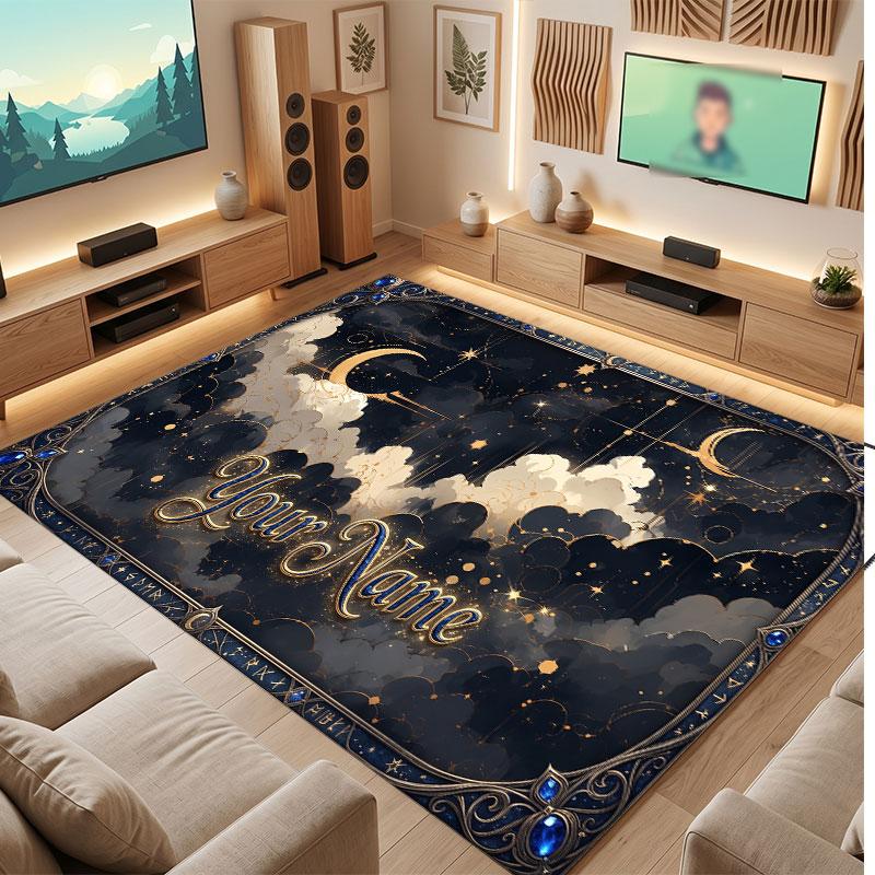 Space Cosmic Theme Crystal Velvet Floor Rug Personalized Custom Name Text Warm Carpet Home Decoration