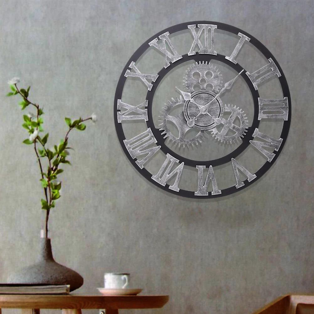 3D Retro Gear Wall Clock Silent Large Living Room Wall Clock Home Decoration Industrial Style Clock