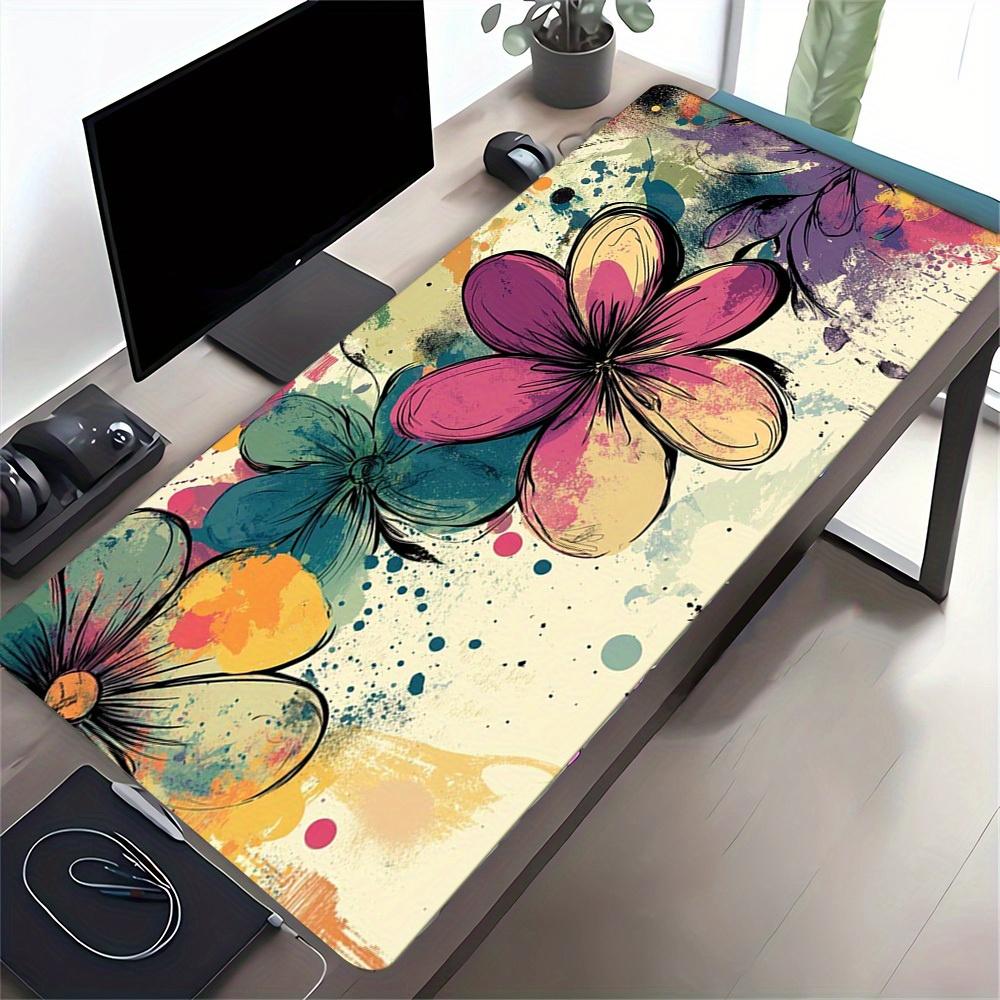 1pc Large Gaming Mouse Pad, UV Reactive Non-Slip Desk Mat, Washable PolyesterFloral, Abstract, VibrantComputer Pad with Vibrant Game Machine