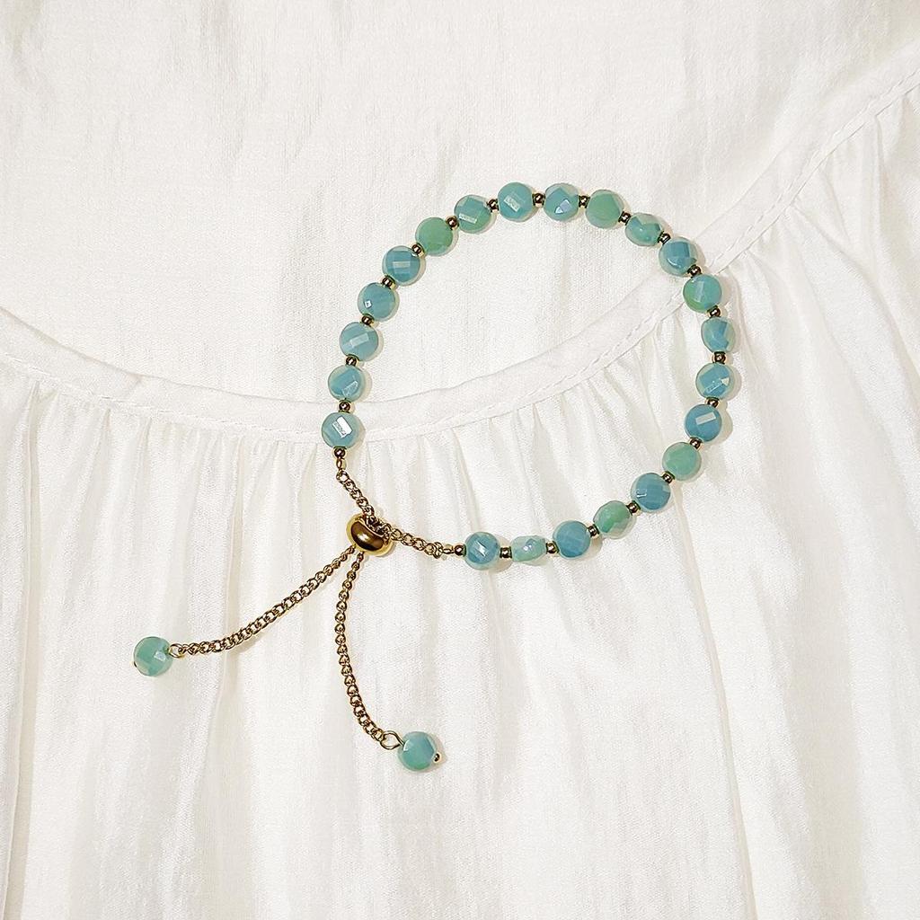 18K Gold & Stainless Steel Crystal Beads Waterproof Retractable Women's Bracelet