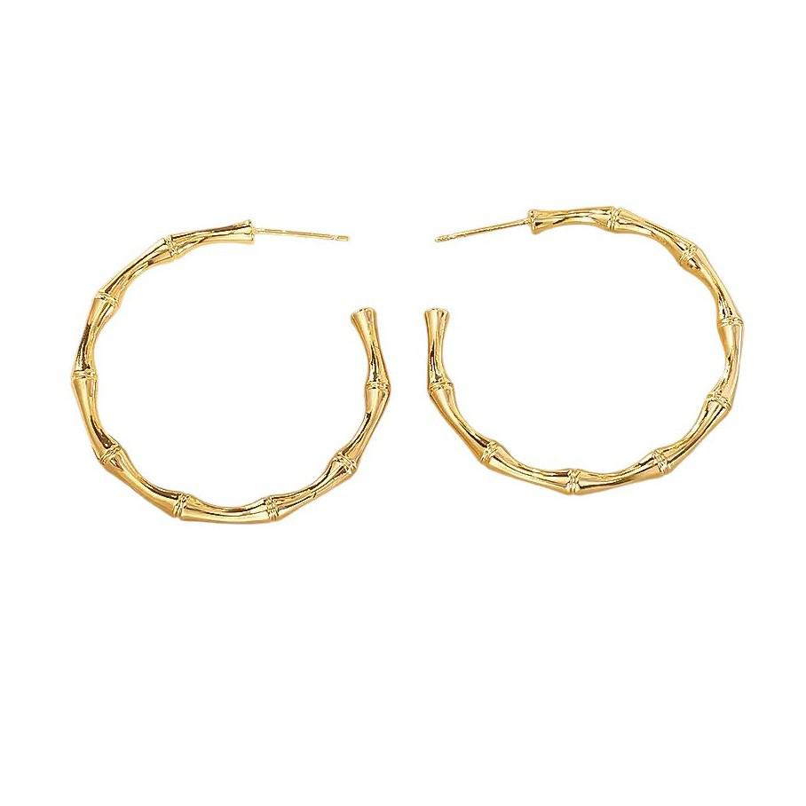 Elegant Minimalist Bamboo Hoop Earrings - S925 Silver Needle, New Metal Style, Perfect for Summer