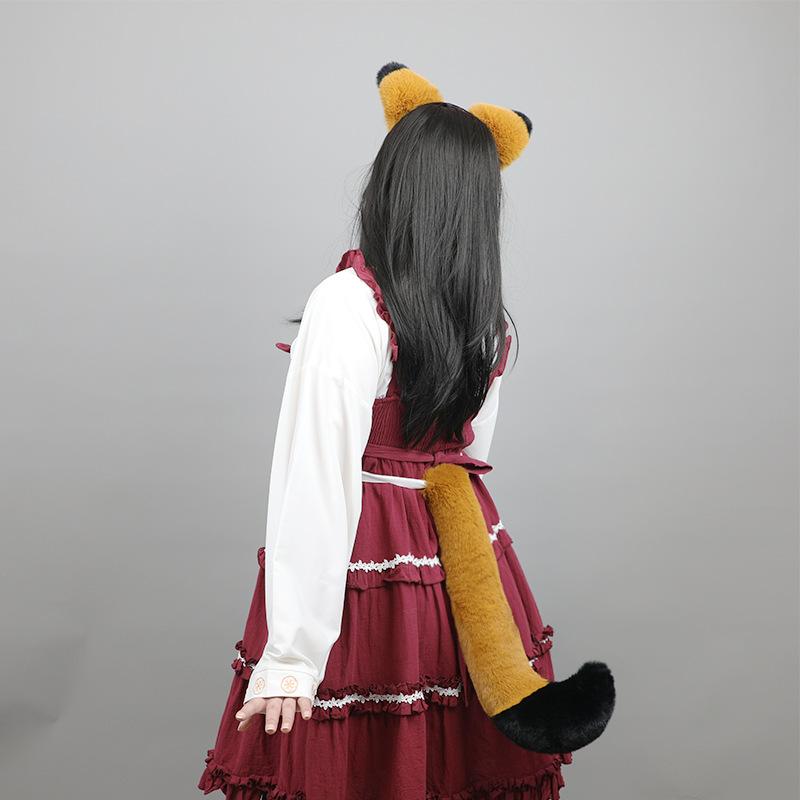 Masker Feest Pluche Kattenoren en Staart Set Schattige Anime Zoete Lolita Pluizige Vosstaart Oren Haarbanden Cosplay Accessoires Bont Rekwisiet