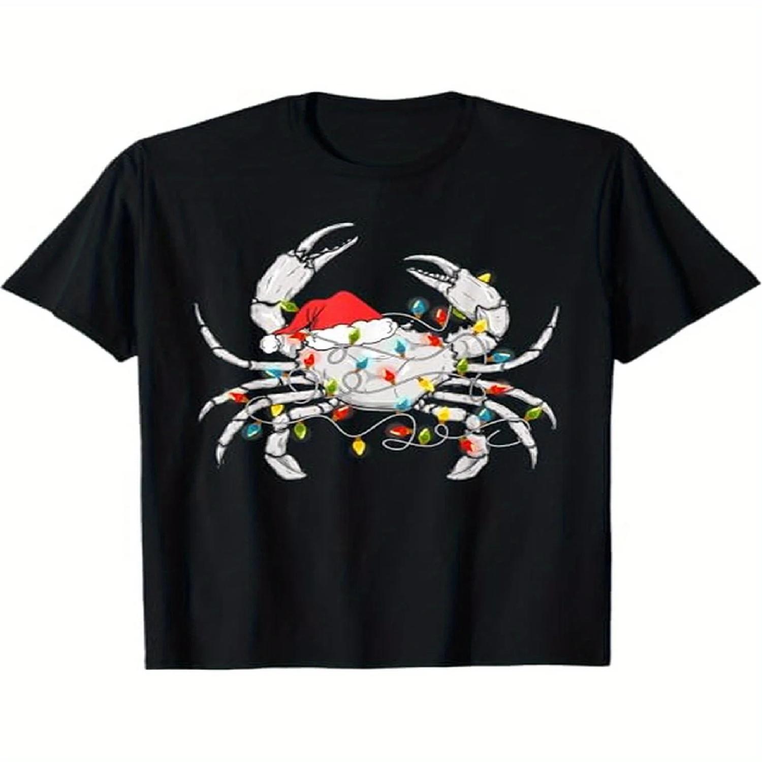 

Crab Santa Hat Xmas Lights Sea Animal Lover Ugly Christmas T-Shirt 100 Cotton Gift for Men Women Dad Mom Friends XXXXXL різнокольоровий