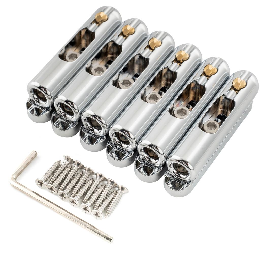 Musiclily Ultra Brass Guitar Single Hardtail Bridge with 6 Independent 10mm for Electric Chrome Bridge, Saddles, Wide, Guitars,