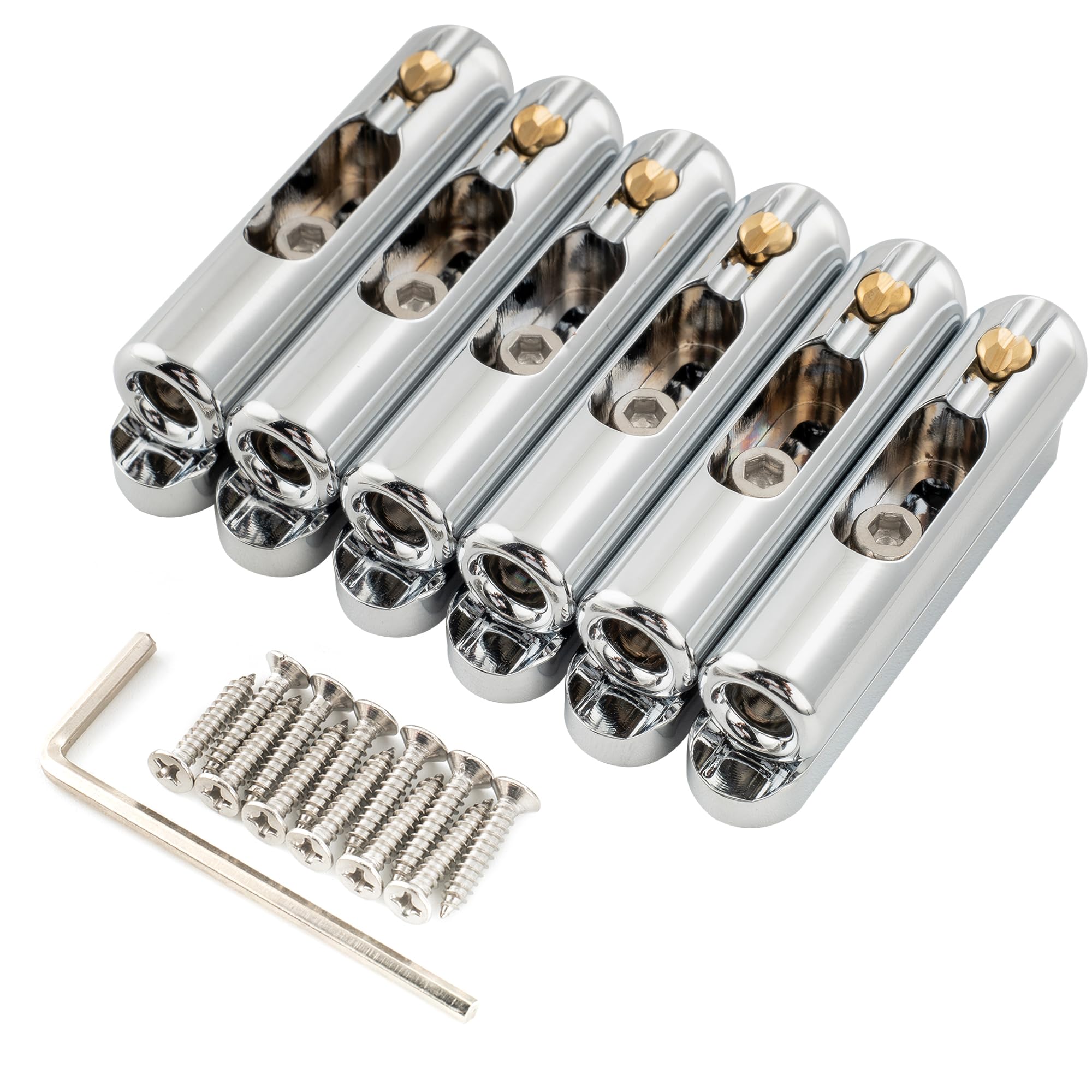 

Musiclily Ultra Brass Guitar Single Bridge, Hardtail Bridge with 6 Independent Saddles, 10mm Wide, for Electric Guitars, Chrome