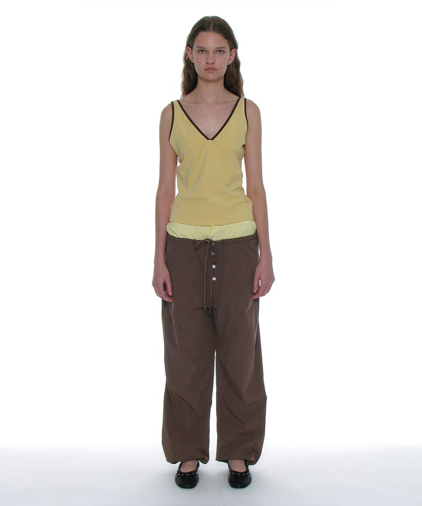 PARTIMENTO WOMEN Double Waist Parachute Pants_Brown