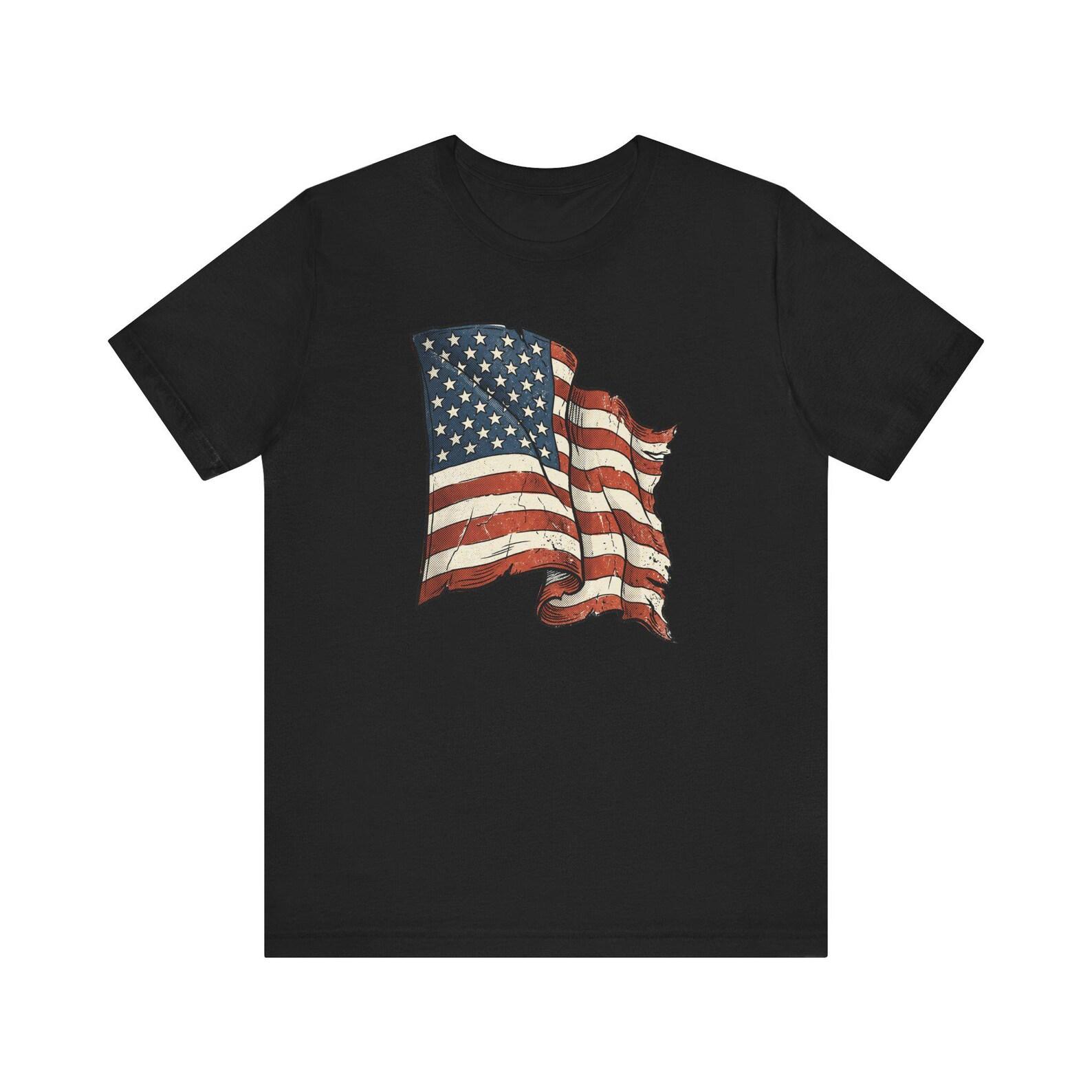 Vintage Waving American Flag T-Shirt | USA Stars Stripes Tee S