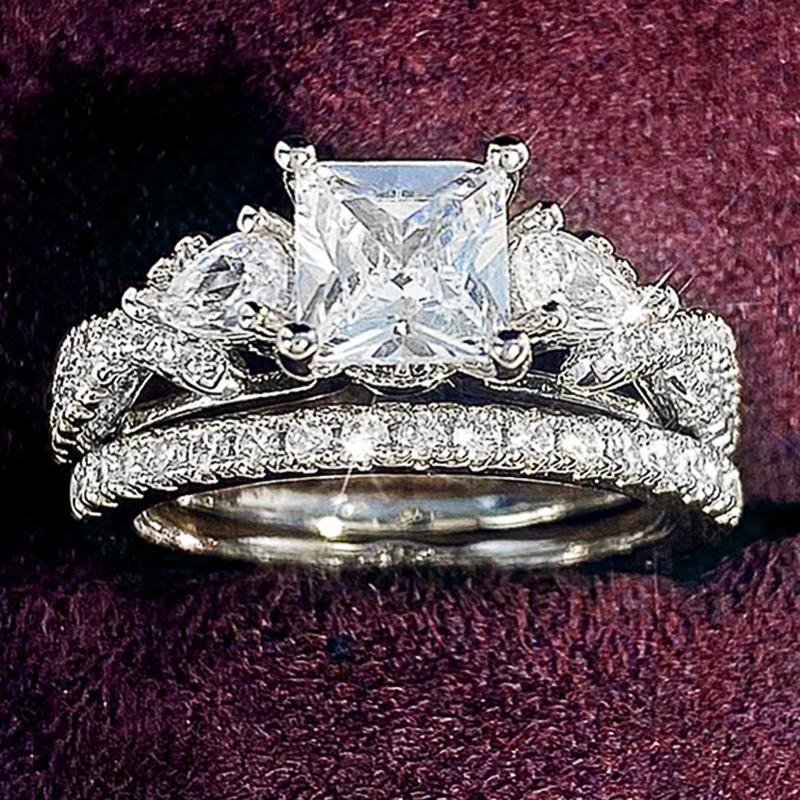 

Huitan Свадебные Наборы Кольца Роскошные Свадебные Аксессуары Темперамент Элегантные Кольца 2 шт. для Женщин Помолвочная Вечеринка Заявление Ювелирные Изделия 6