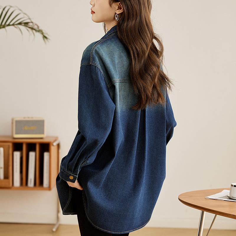 

European Style Women s Mid-Length Denim Overshirt – High-End Casual Spring Jacket L (115-130 jin)