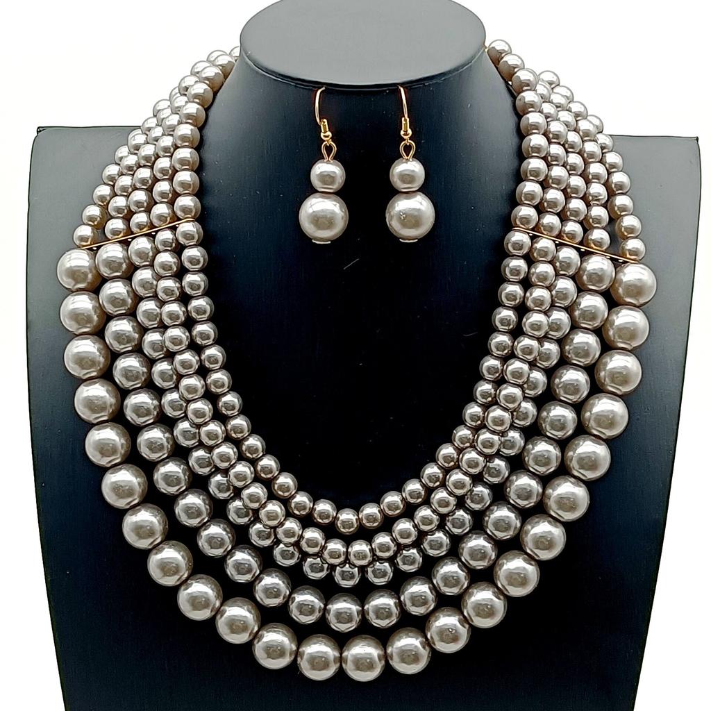 Light luxury simple multi-layer long imitation pearl sweater necklace retro dress banquet pearl necklace