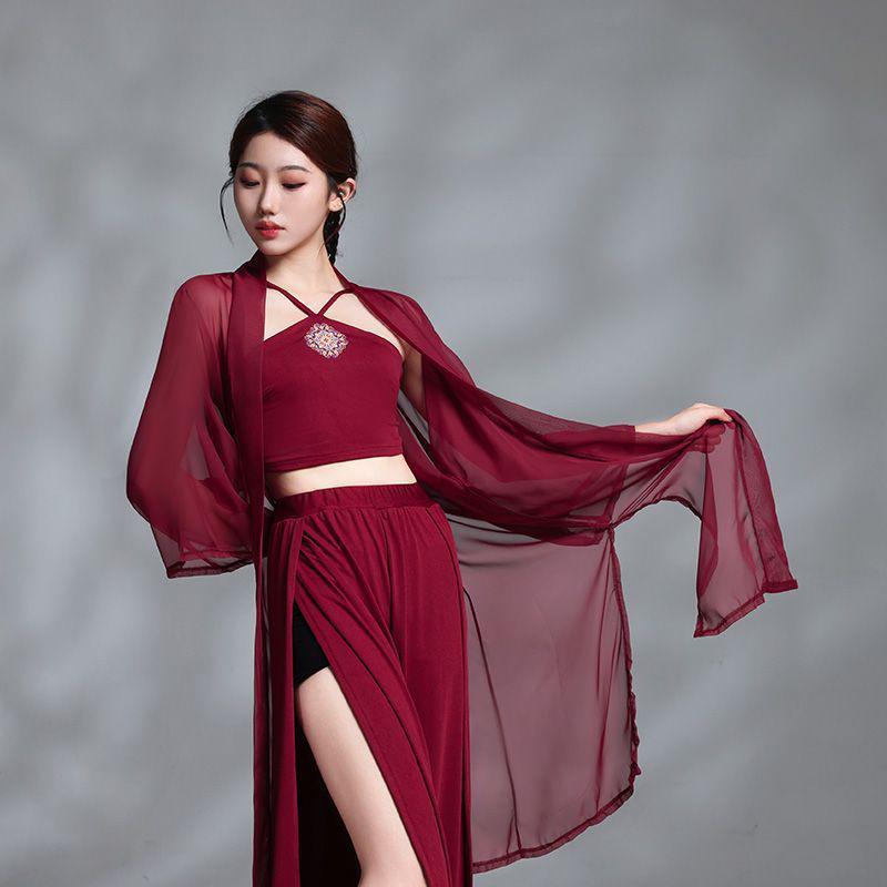 Chinese Red Flowing Gauze Camisole: Jazz Classical Dance Performance Costume