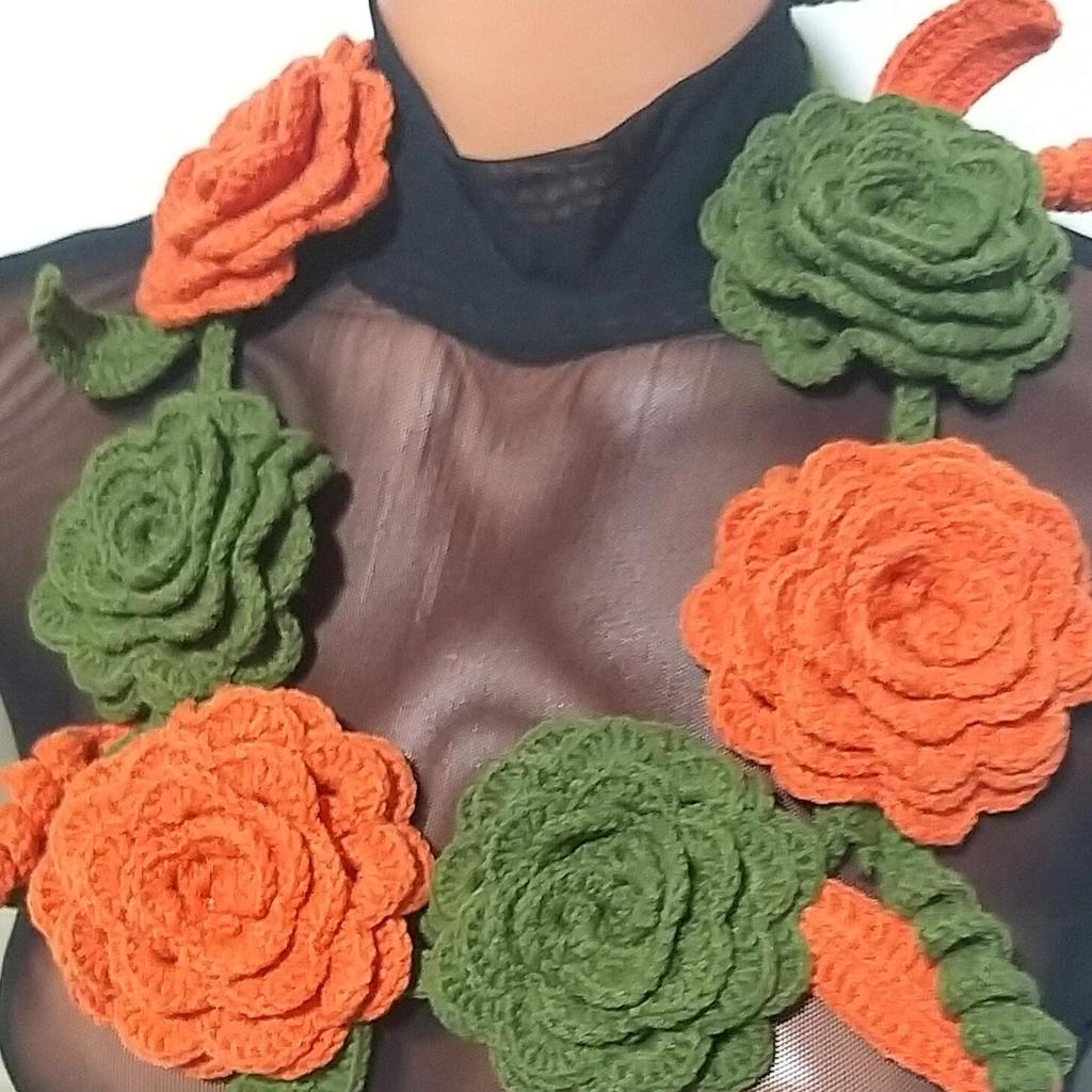 Crochet Lariat,flower Necklace,flower Necklace,flower Lariat,flower Scarf,spring Scarf Necklace Accessories,Handmade Crochet Flower Necklace