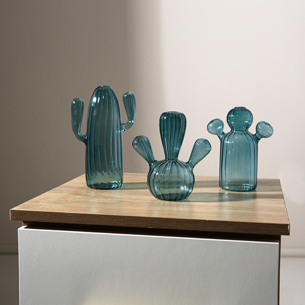 Creative Cactus Glass Vase Plant Hydroponic Flower Pot Desktop Decorative Item Simple Living Room and Bedroom Decorative Item