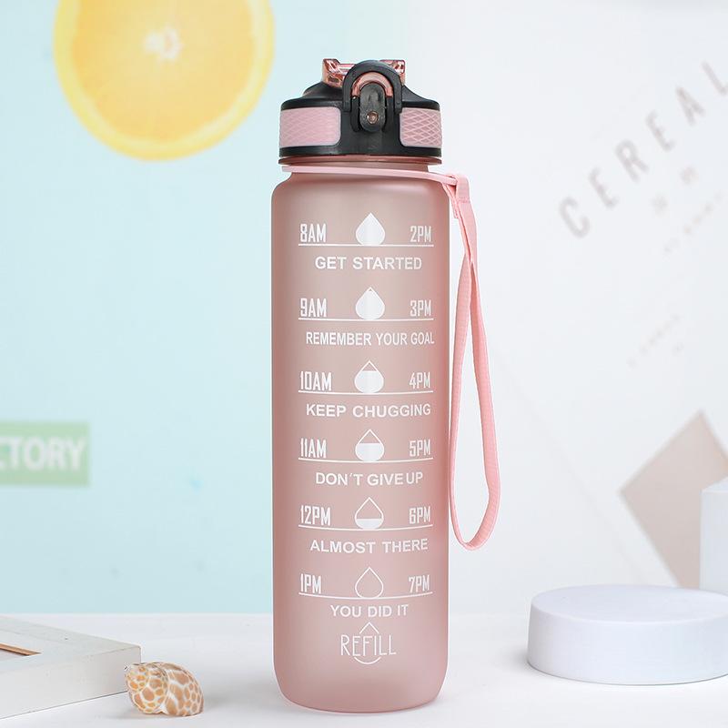 1L Sport Water Bottle with Time Marker Straw Leakproof BPA Free Lightweight To Carry Drinking Kettle for Fitness Gym and Outdoor Activity Athletic