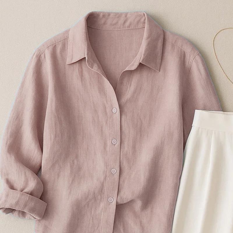 Women's French Casual Cotton Linen Long Sleeve Shirt - Spring/Autumn Collection